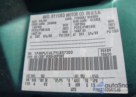 2000 Ford Expedition Xlt from USA, damaged, VIN 1FMPU16L7YLB57203